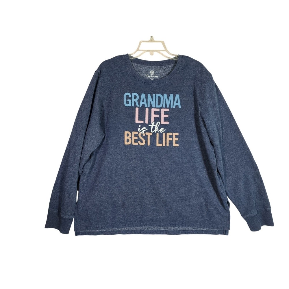 Positive Tees XL Grandma Life Is The Best Life Graphic Blue Sweatshirt Top Nana